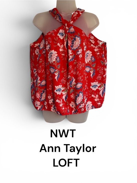 LOFT Tops - NWT ANN TAYLOR LOFT Red Floral Neckline Detail Top  XLARGE     #Z